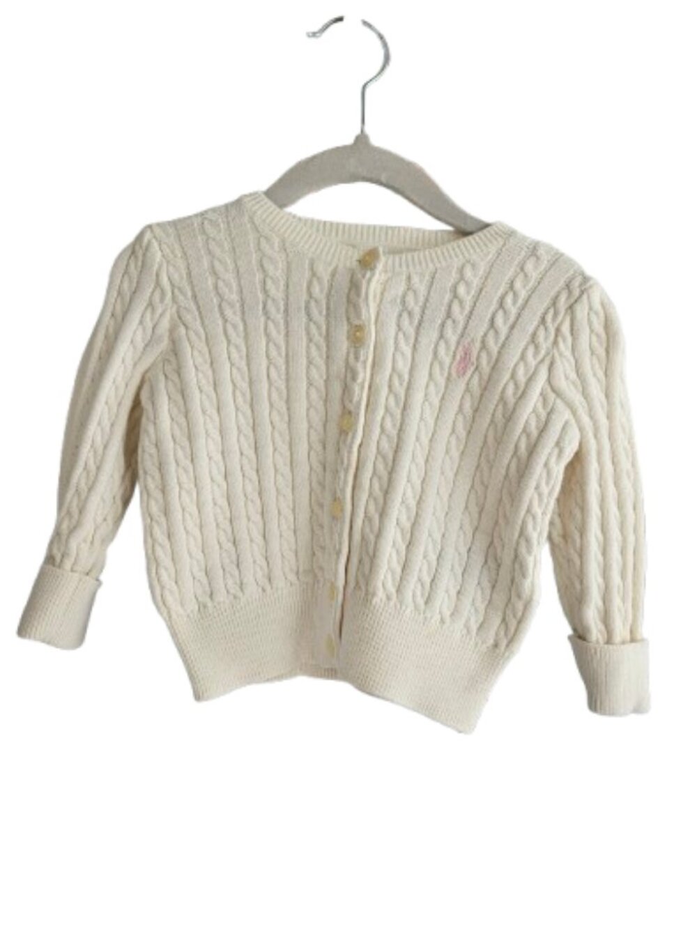 Ralph Lauren Baby Girl Ivory Cable Knit Cardigan - Pink Pony Sz 12M